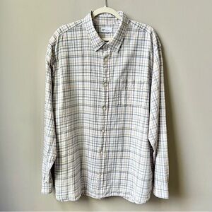 Gap Linen Blend Plaid Button Up Shirt Men's XXL Preppy Classic White Pink Casual